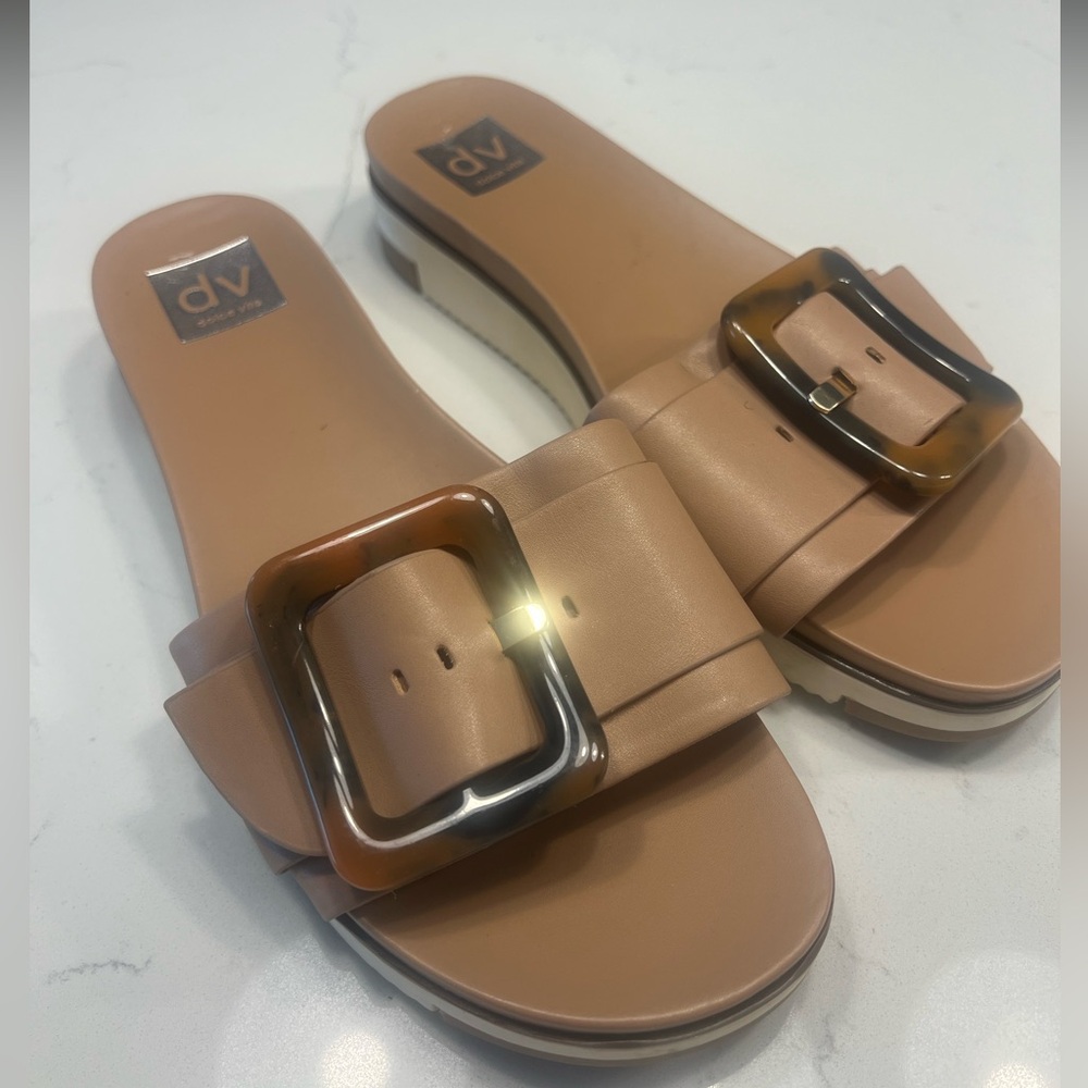 Dolce Vita Tan Slide Sandals with Buckle Womans 9 Mule Slip On